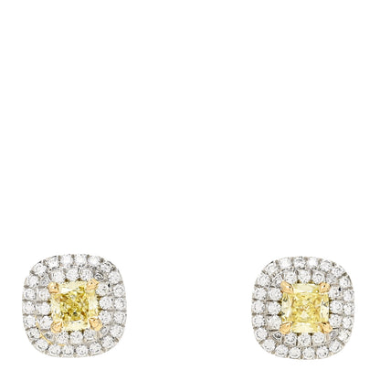 Tiffany Platinum 18K Yellow Diamond .64ctw Cushion Soleste Earrings 1 of 5