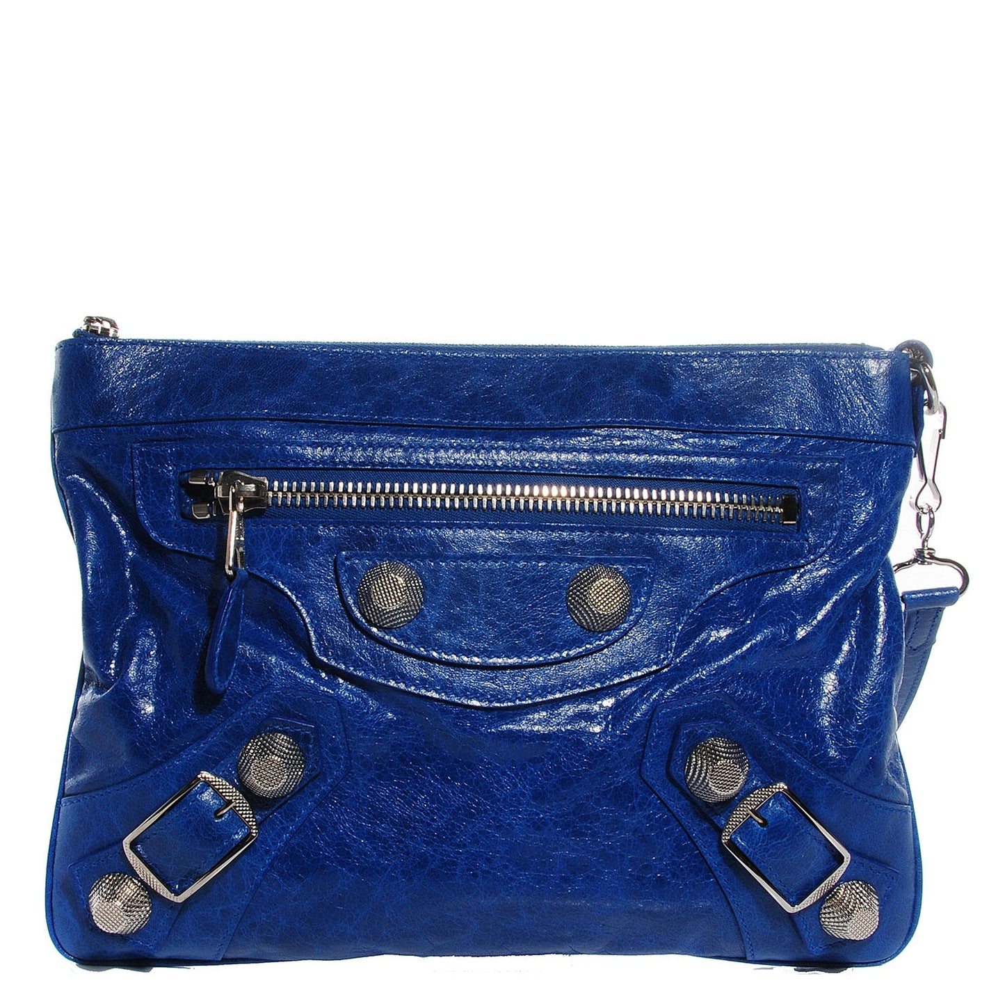 Agneau Giant 21 Silver Hardware Flat Handle Clutch Electric Bleu