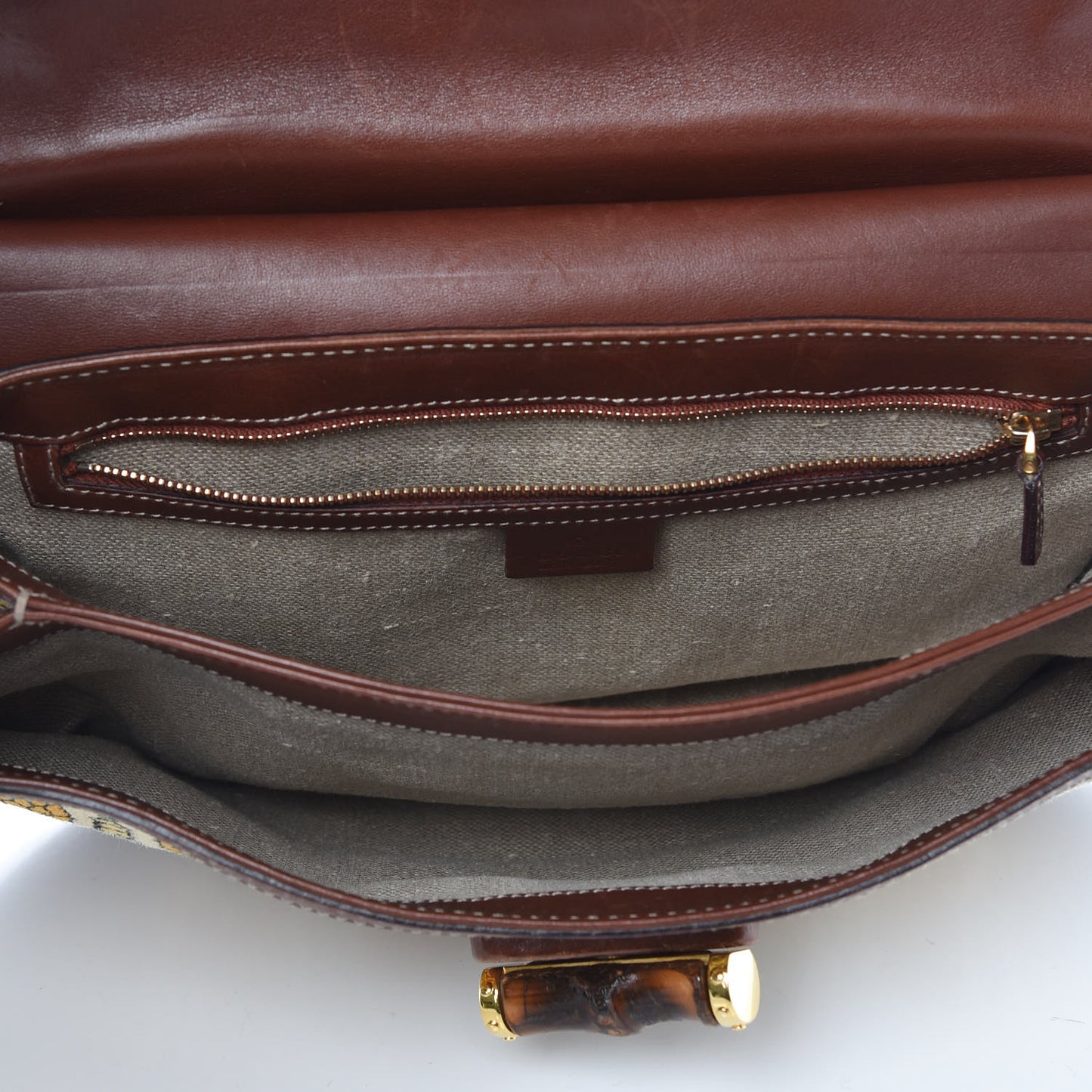 Canvas Pigna Print Peggy Bamboo Top Handle Bag Brown