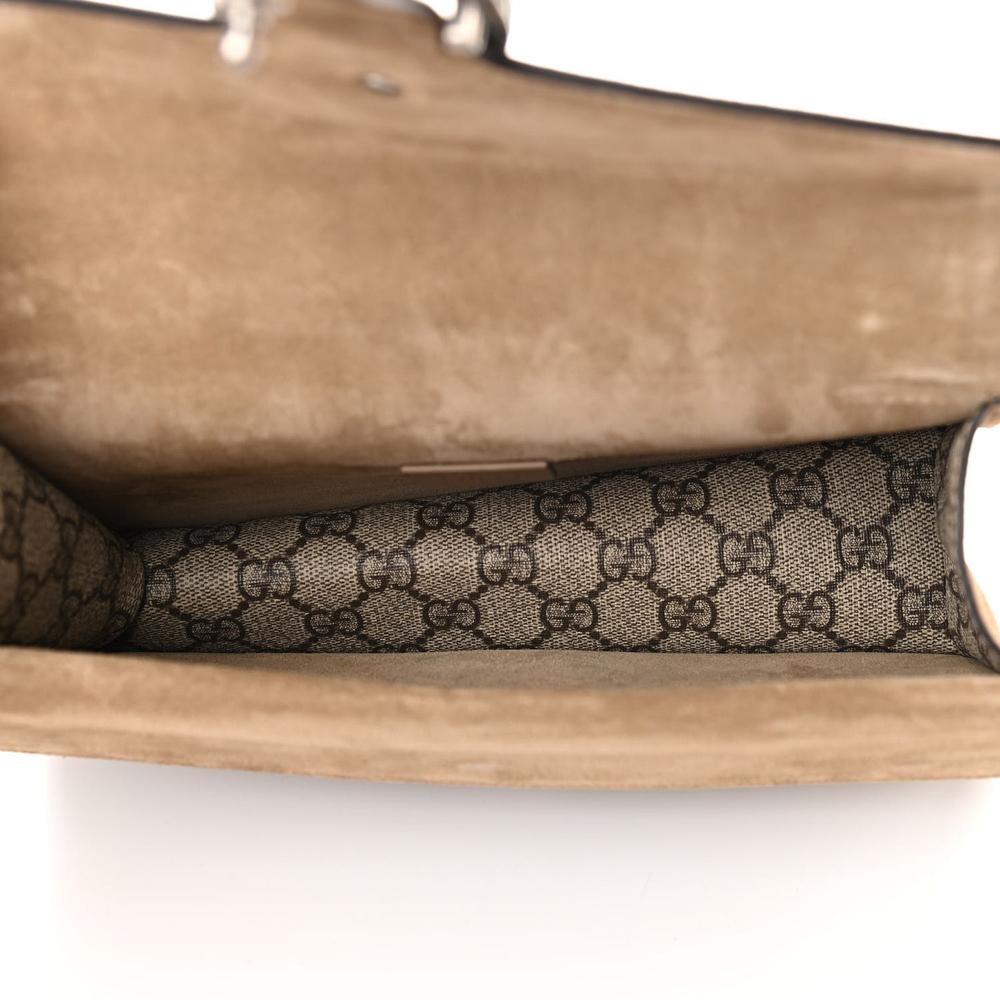 GG Supreme Monogram Suede Crystal Small Dionysus Shoulder Bag Beige Ebony Taupe