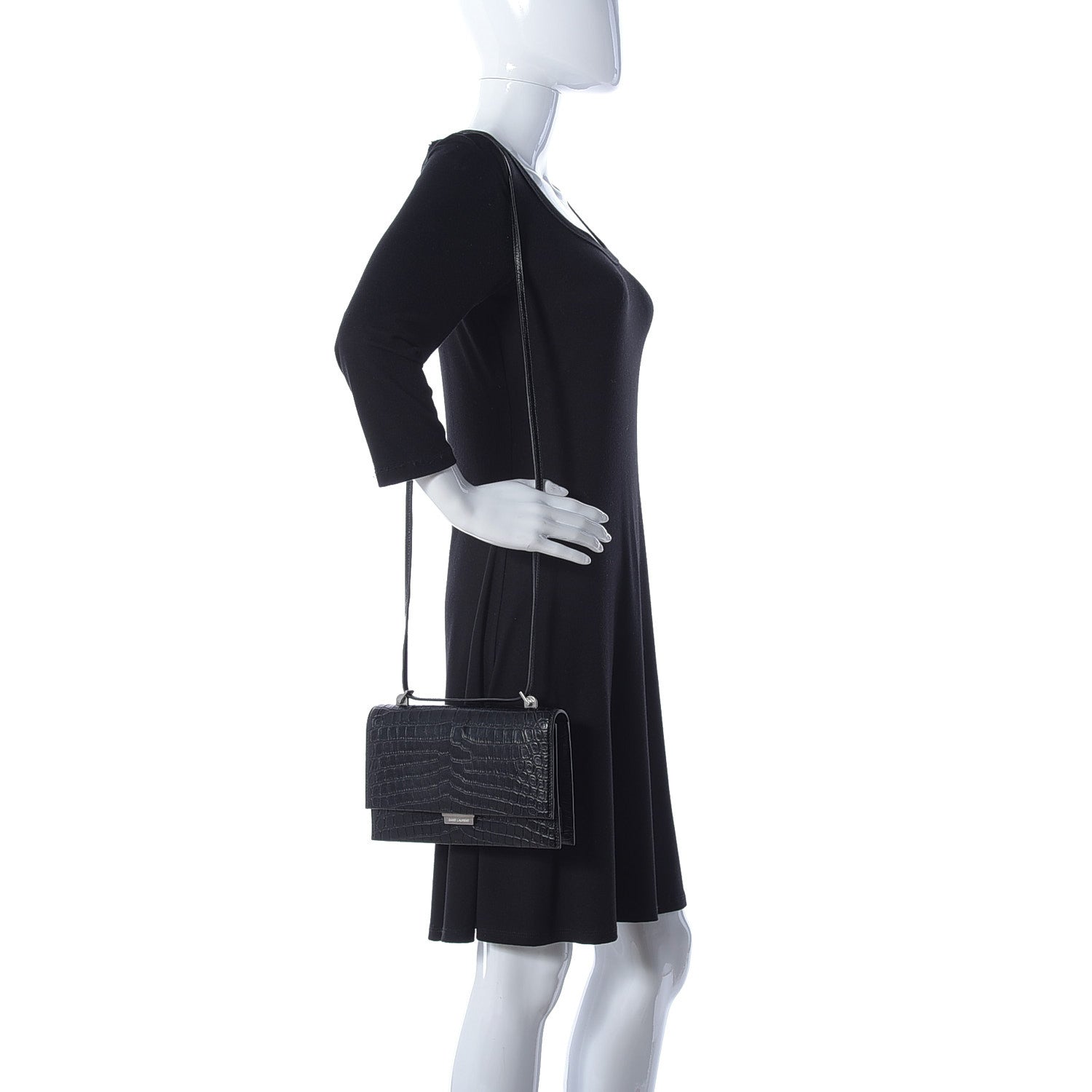 Saint Laurent Calfskin Crocodile Embossed Small Babylone Black 2 of 9