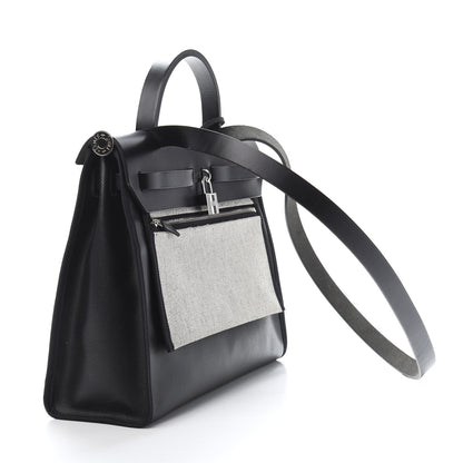 Hermes Toile H Berline Vache Hunter Herbag Zip PM 31 Black Ecru 4 of 14