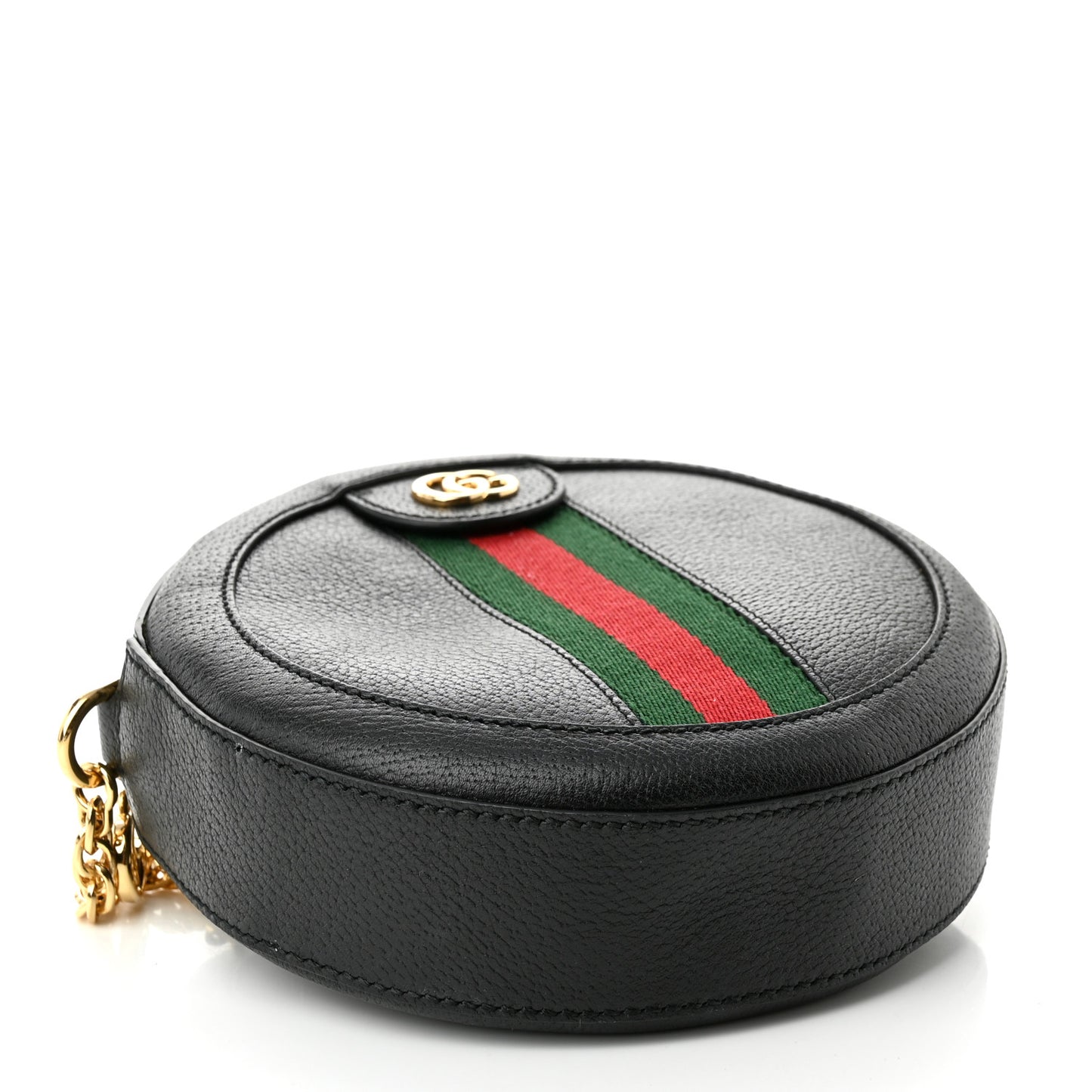 Grained Calfskin Web Mini Ophidia Round Shoulder Bag Black