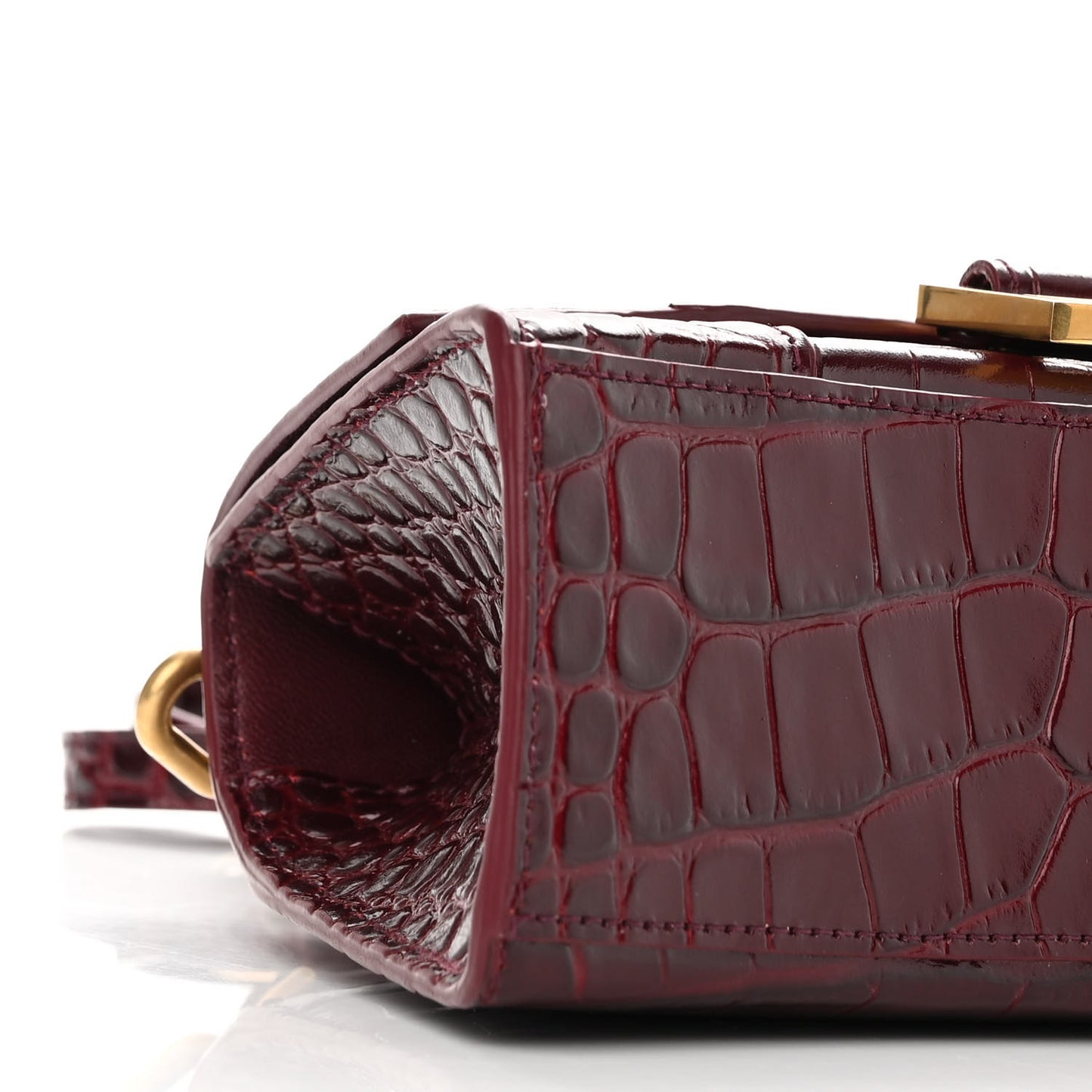 Shiny Calfskin Crocodile Embossed Hourglass Top Handle Bag XS Dark Red