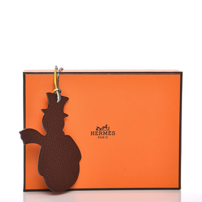 Hermes Togo Epsom Petit H Snowman Bag Charm PM Chocolate Rouge Grenat 4 of 4