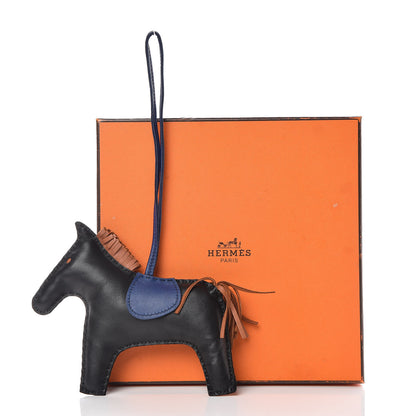 Hermes Milo Lambskin Grigri Rodeo Horse Bag Charm GM Black Bleu Saphir Gold 5 of 5