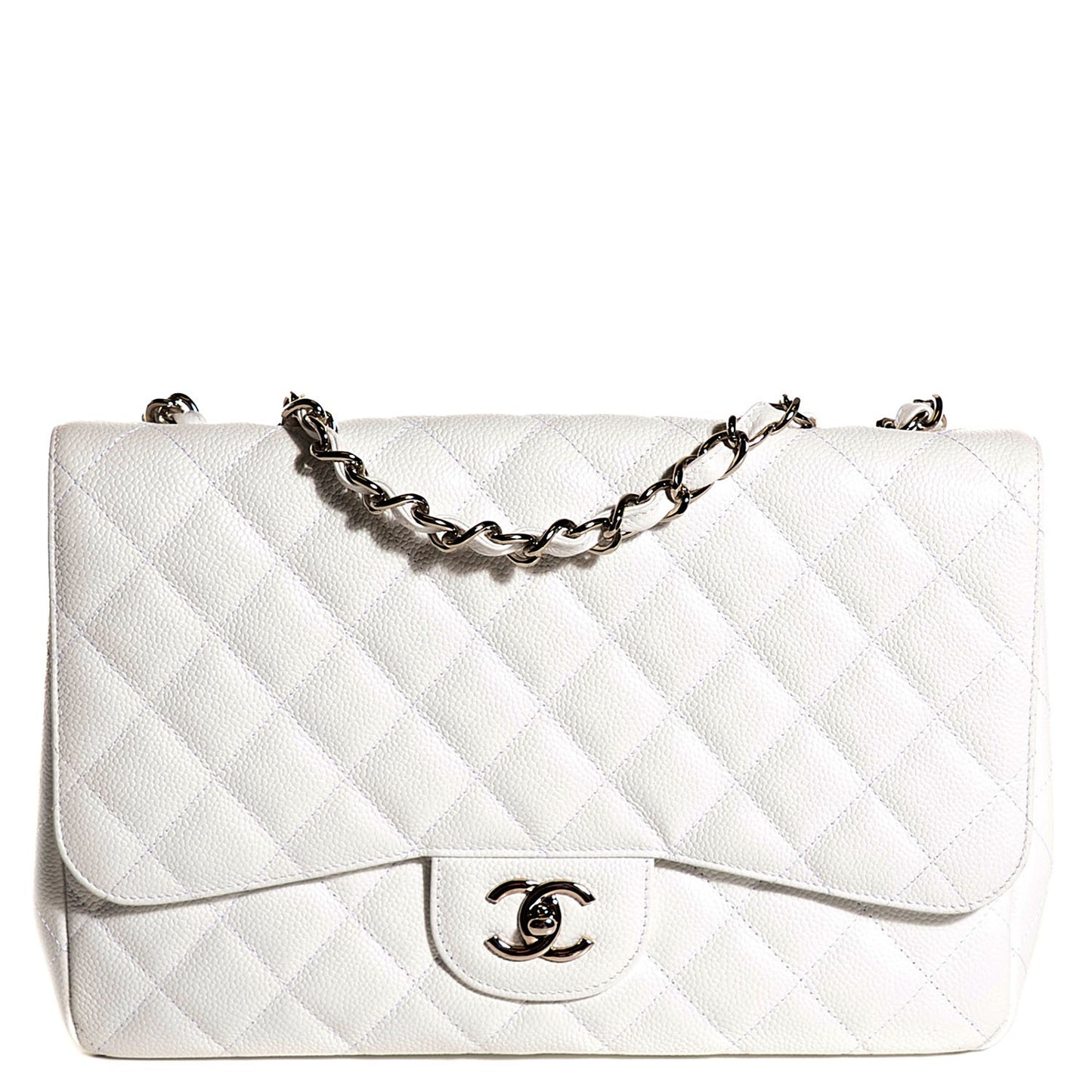 Caviar Quilted Jumbo Single Flap White