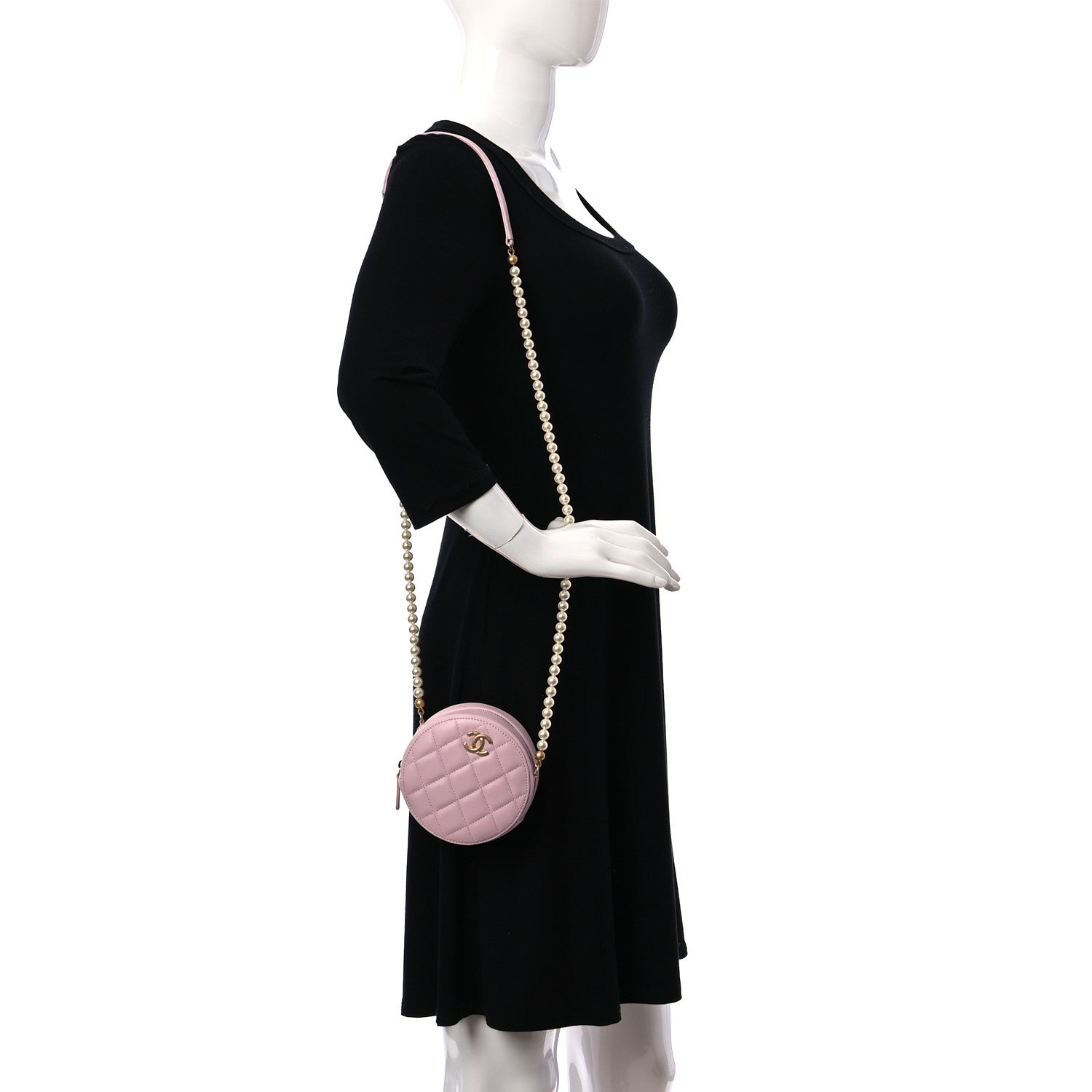 Chanel Calfskin Quilted Pearl Round Clutch With Chain Light Pink 2 of 10