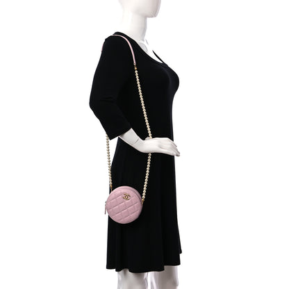 Chanel Calfskin Quilted Pearl Round Clutch With Chain Light Pink 2 of 10