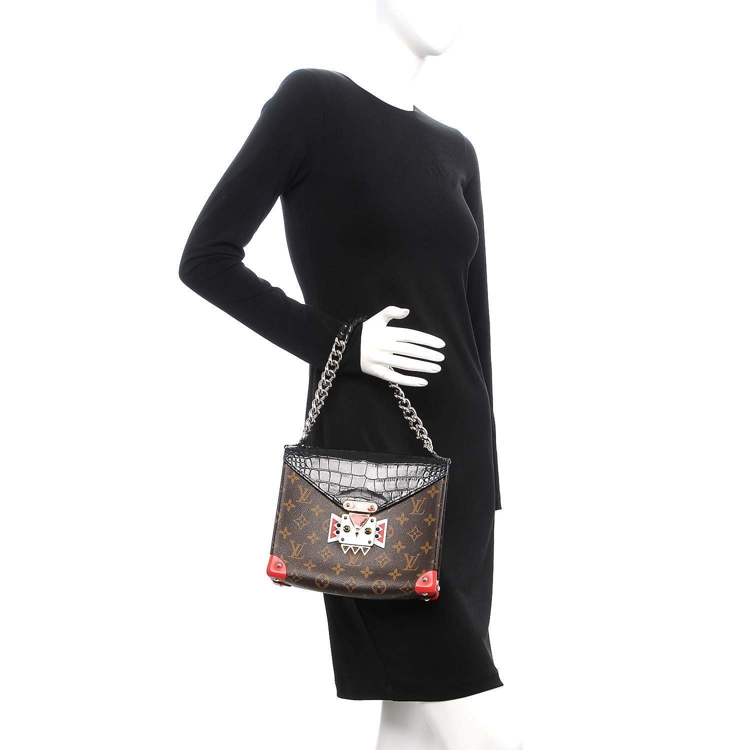 Louis Vuitton Monogram Crocodile Tribal Chain Mask Bag GM Black 2 of 7