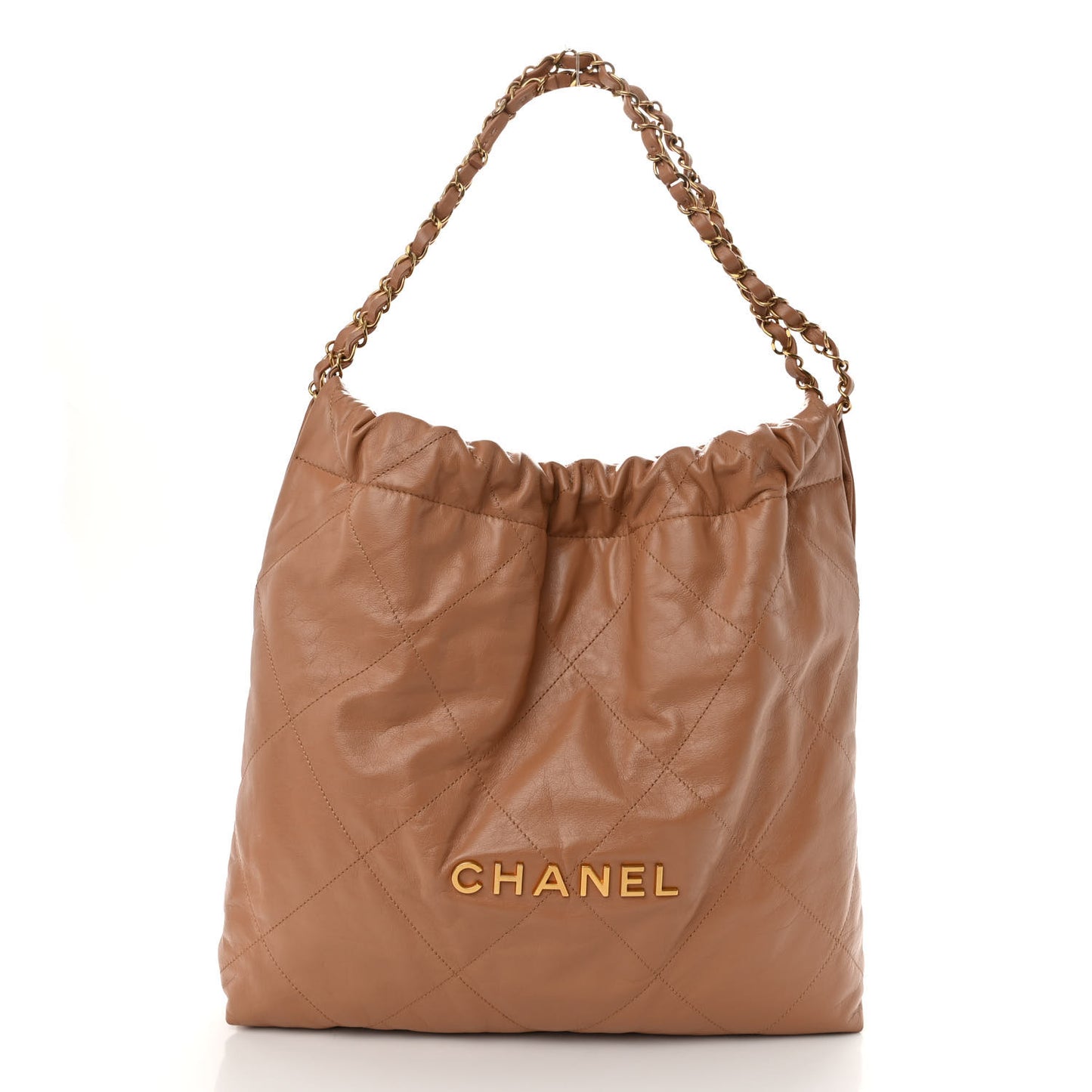 Shiny Calfskin Quilted Chanel 22 Camel