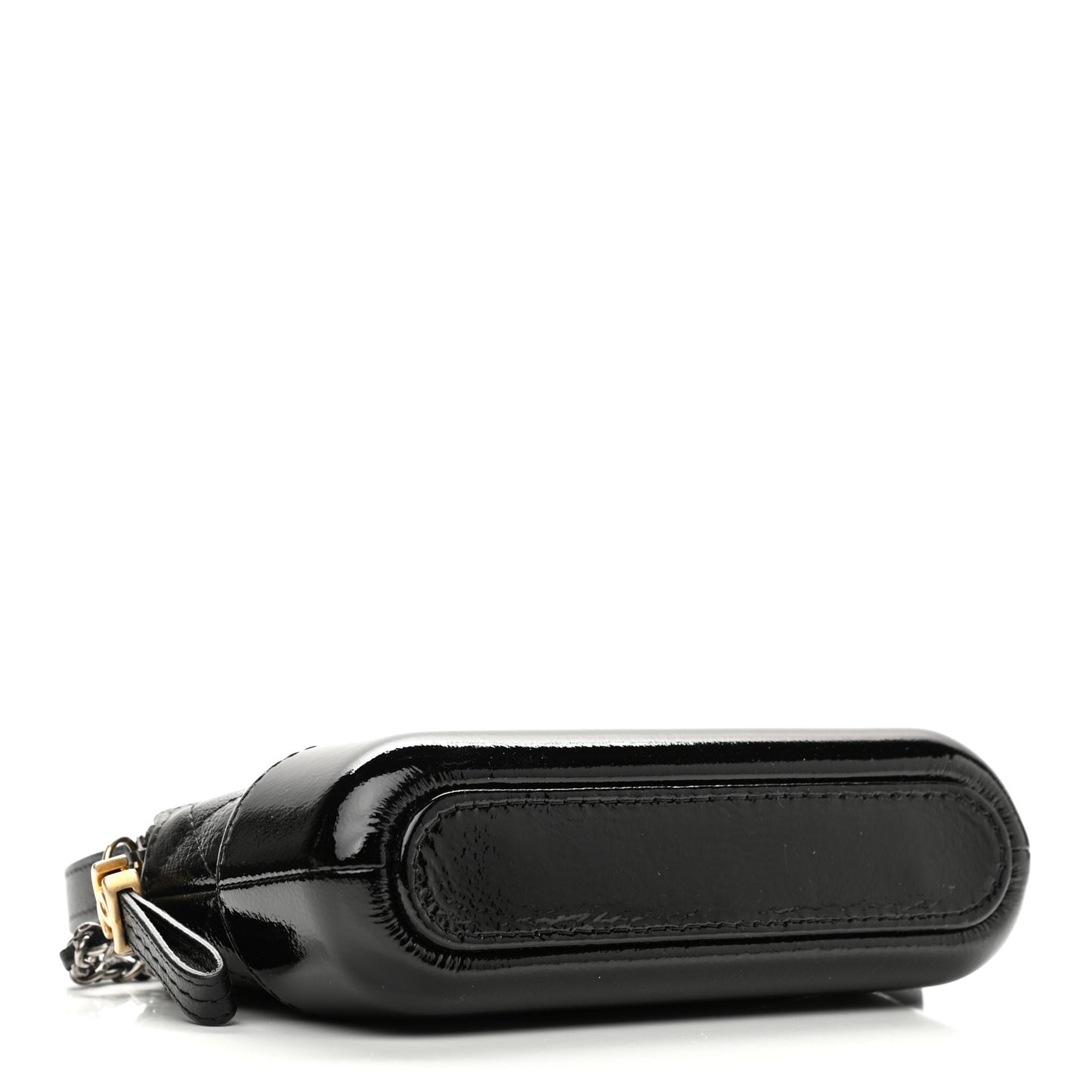 Patent Goatskin Quilted Small Gabrielle Clutch With Chain Black