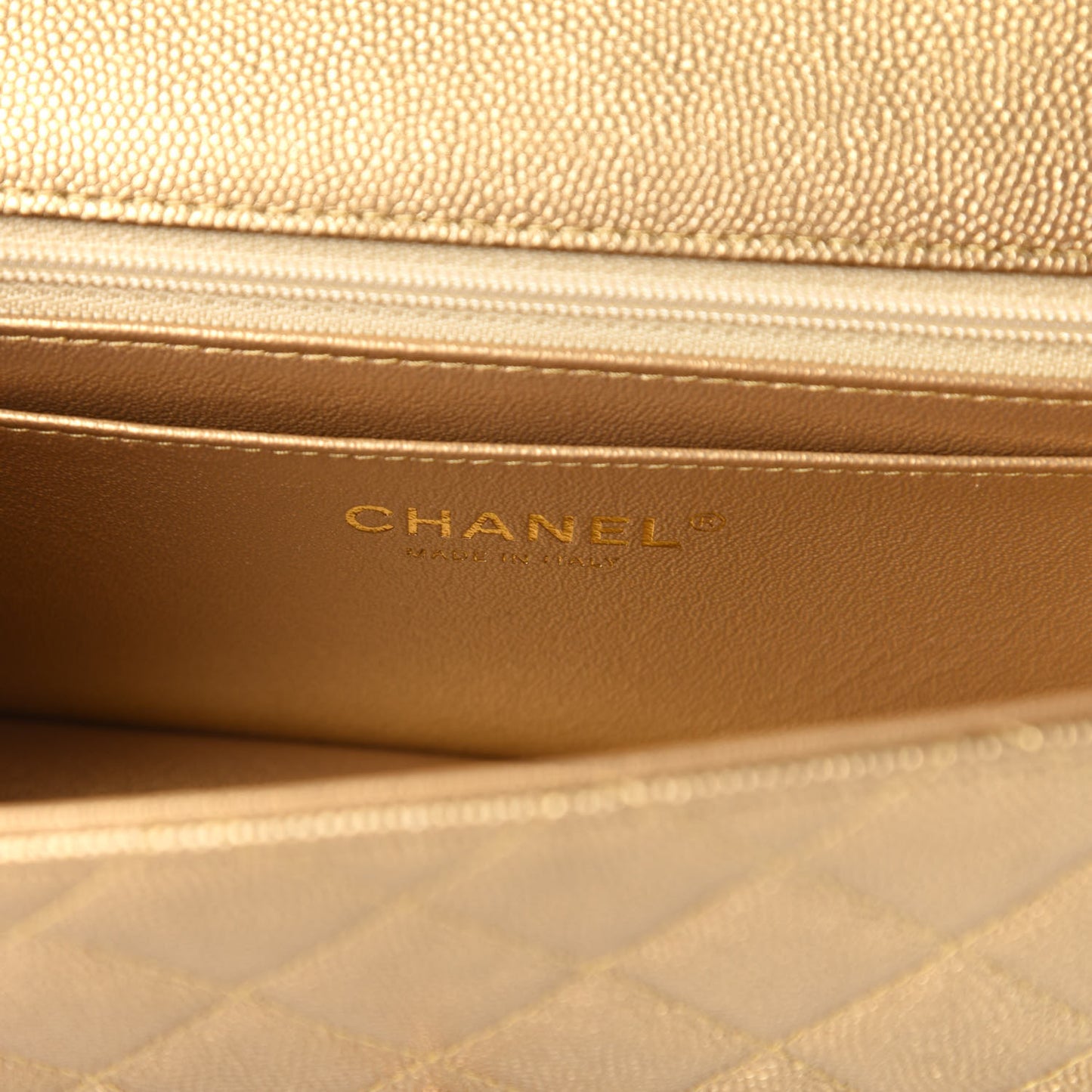 Metallic Caviar Quilted Mini Top Handle Rectangular Flap Gold