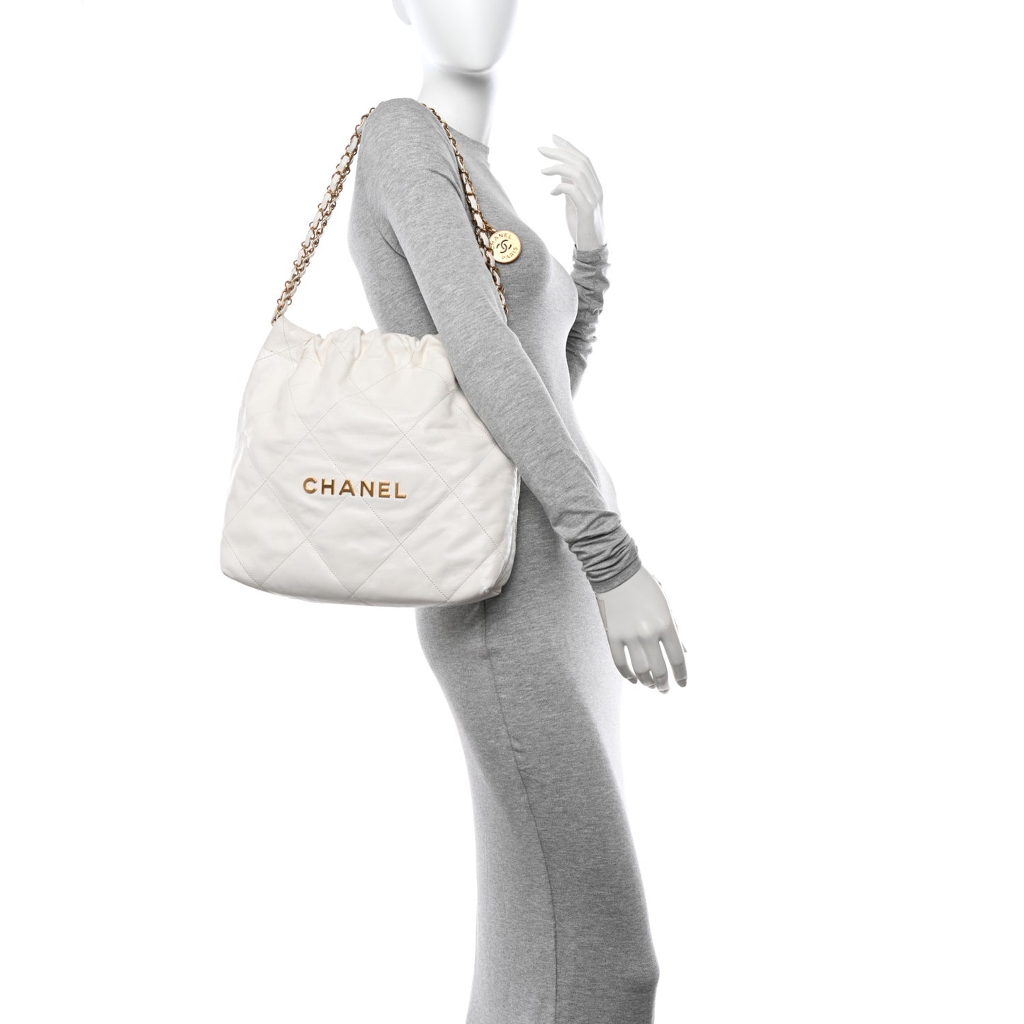 Shiny Calfskin Quilted Chanel 22 White