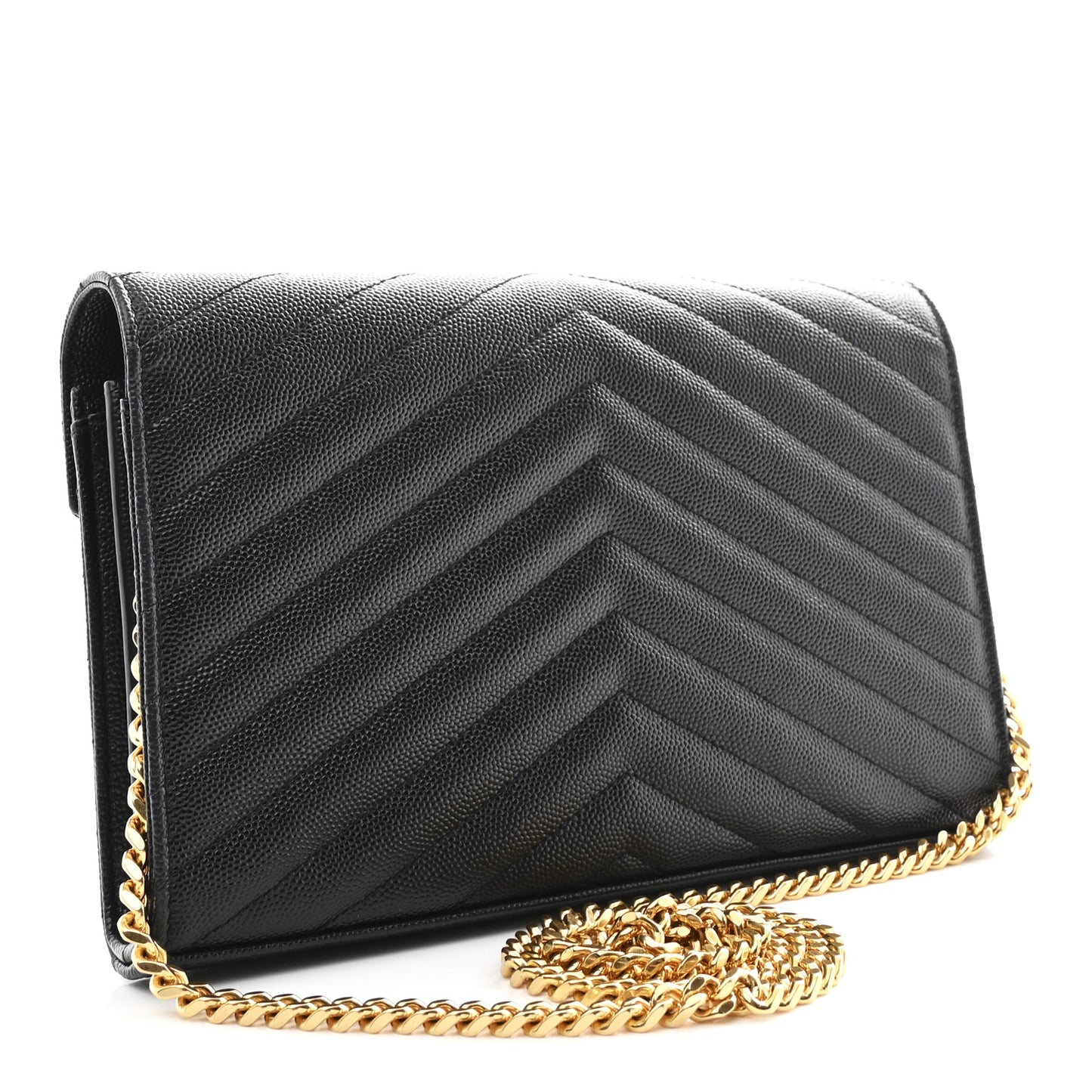 Grain De Poudre Matelasse Chevron Monogram Chain Wallet Black