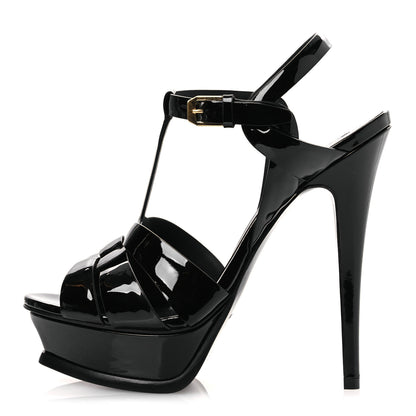 Saint Laurent Patent Tribute 105 Platform Sandals 38 Black 1 of 11