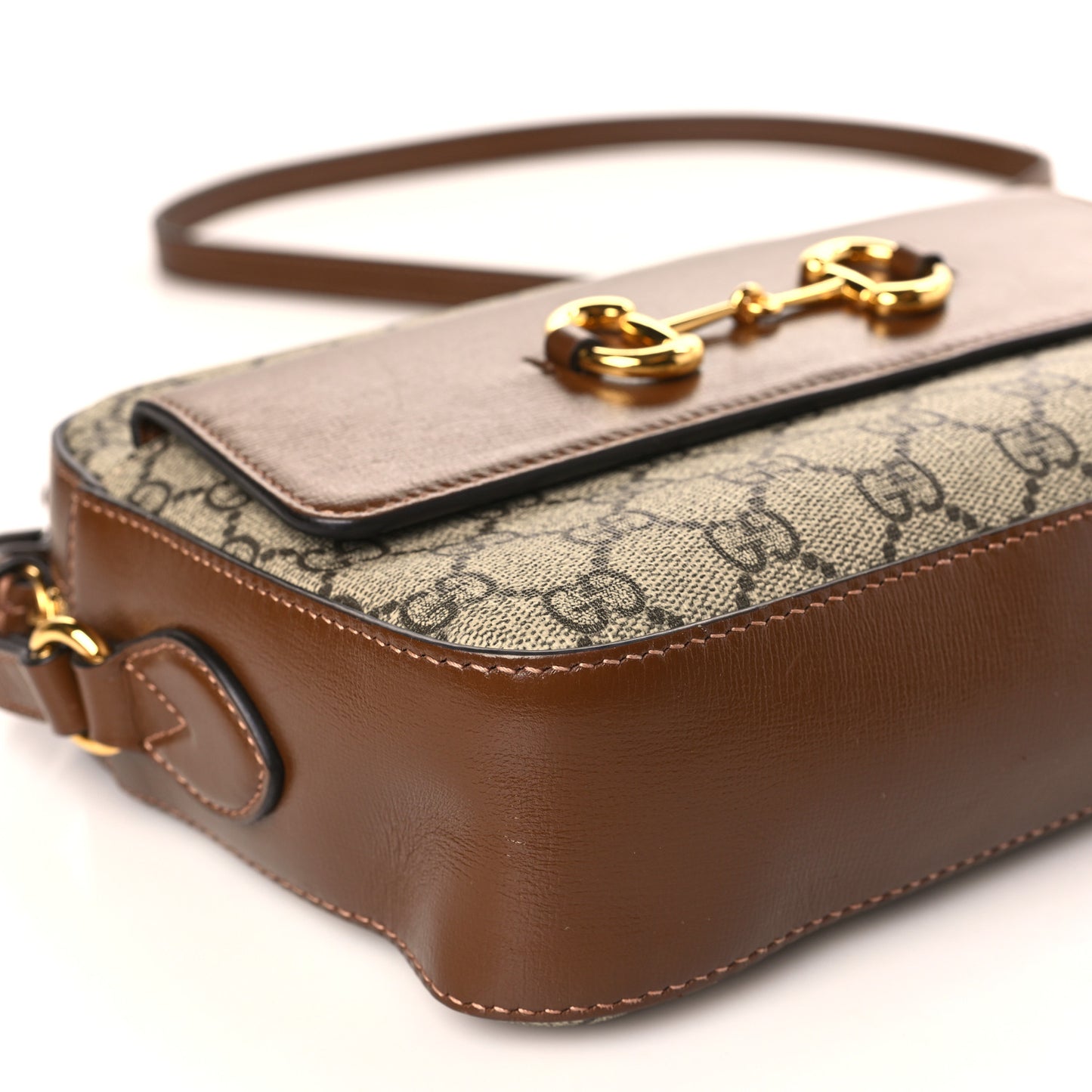 GG Supreme Monogram Small Horsebit 1955 Shoulder Bag Beige Brown Sugar