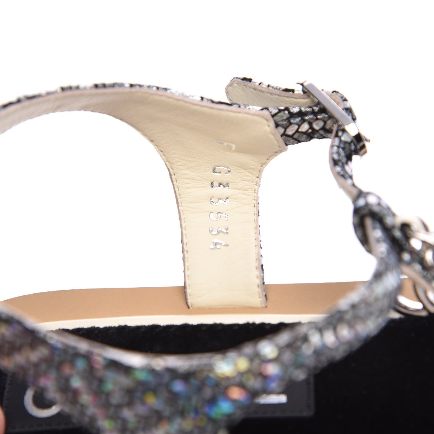 Chanel Fantasy Goatskin Velvet CC Chain Thong Sandals 37 Silver Ivory 6 of 10