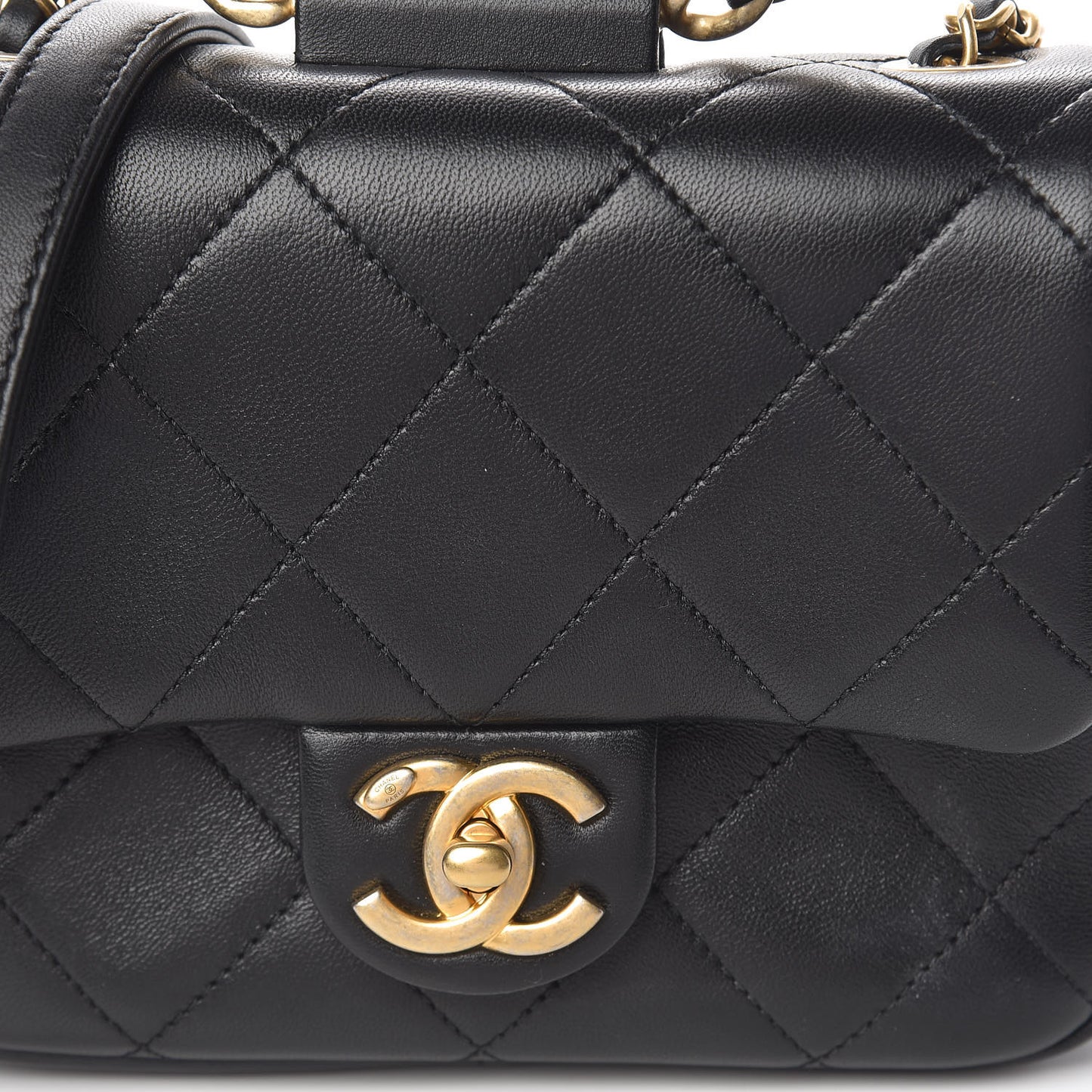 Lambskin Quilted Small Circular Handle Bag Black