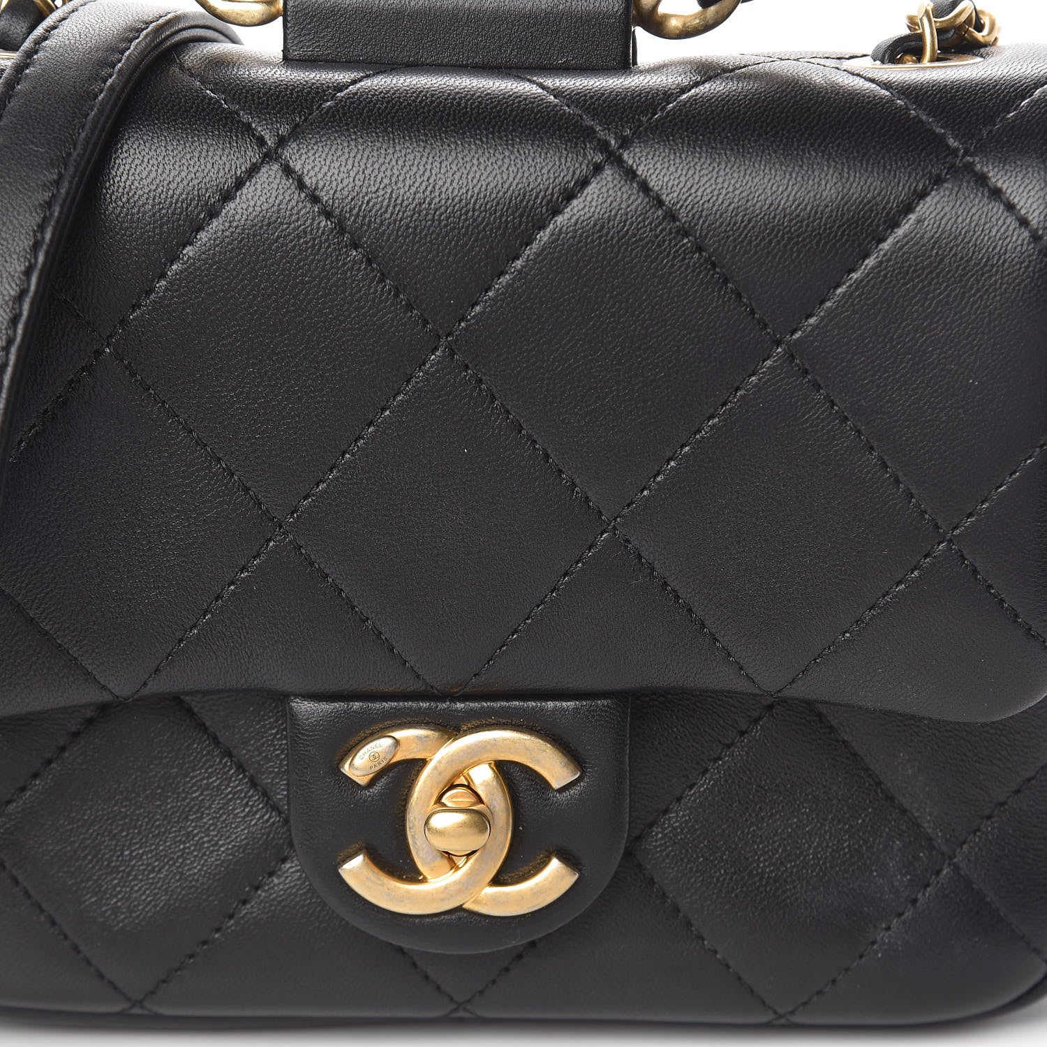 Chanel Lambskin Quilted Small Circular Handle Bag Black 8 of 10