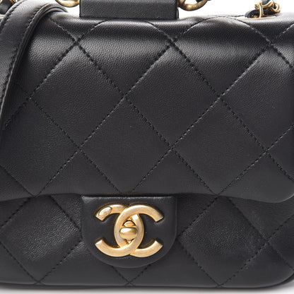 Chanel Lambskin Quilted Small Circular Handle Bag Black 8 of 10