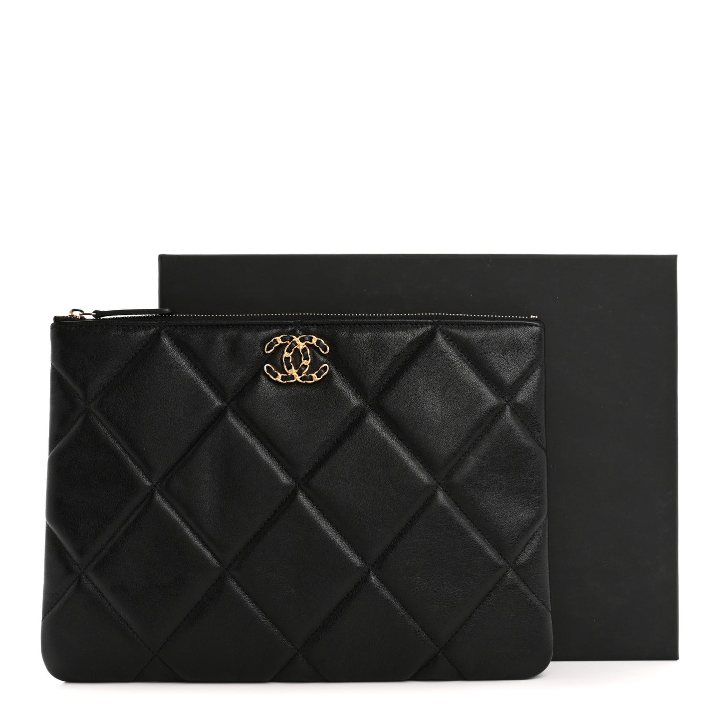 Lambskin Quilted Large Chanel 19 Cosmetic Case Black
