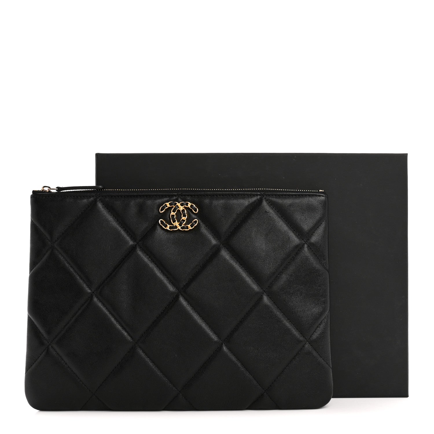 Chanel Lambskin Quilted Large Chanel 19 Cosmetic Case Black 8 of 8
