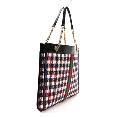 Gucci Tweed Check Large Rajah Chain Tote Black Red 3 of 10