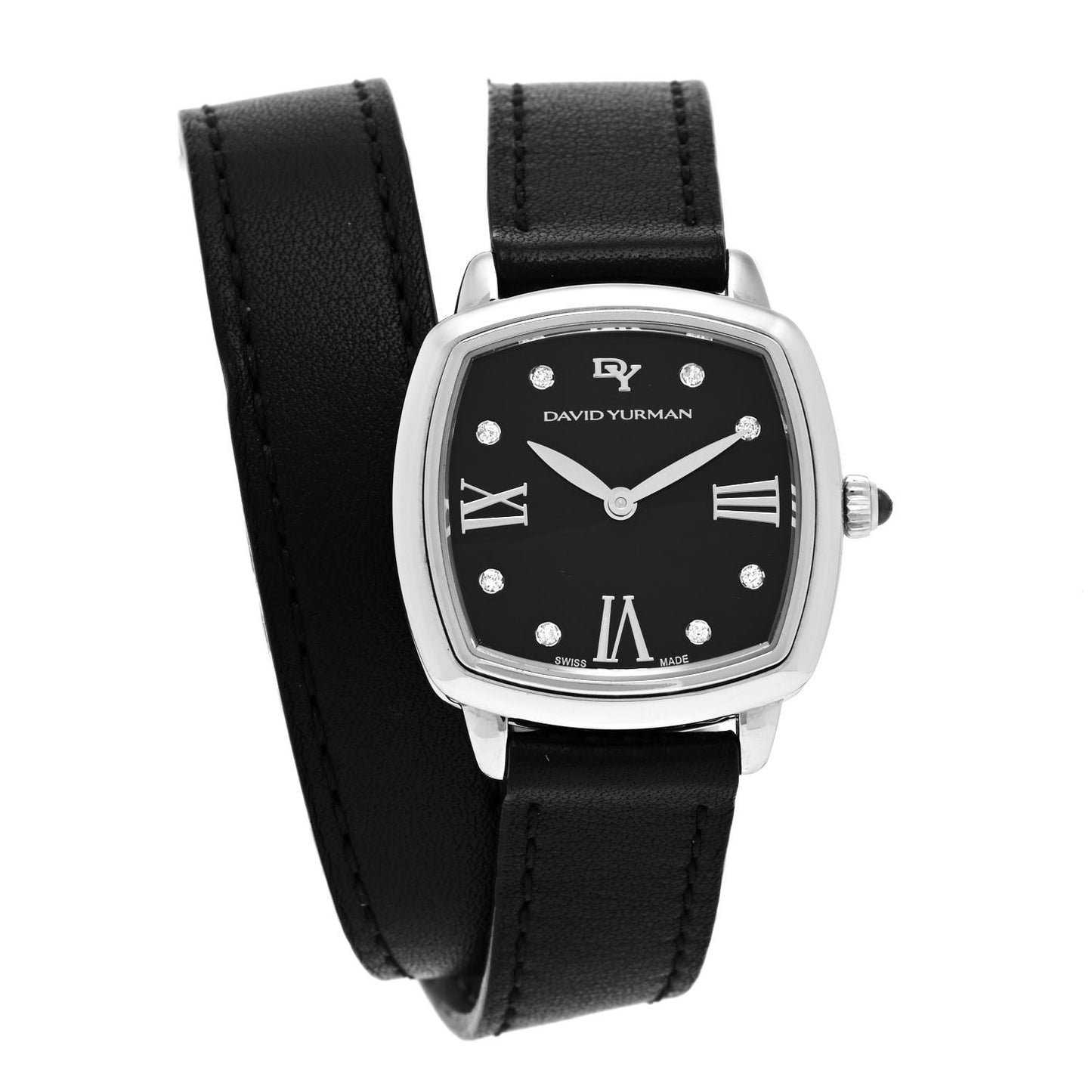 Stainless Steel Calfskin Diamond 27mm Albion Wrap Quartz Watch Black
