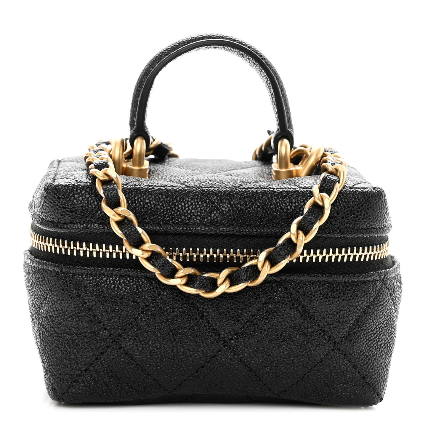 Caviar Quilted Mini Top Handle Vanity With Chain Black