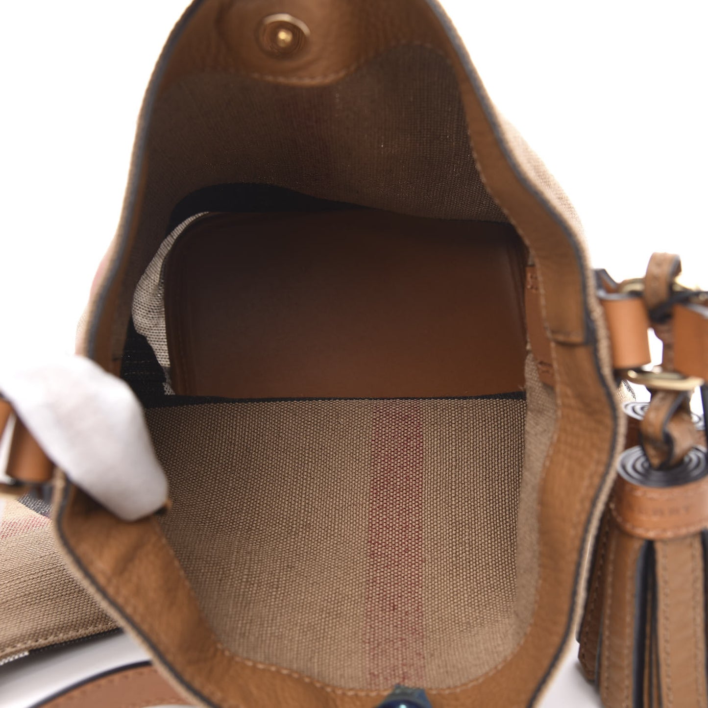 Canvas Mega Check Medium Ashby Tassel Crossbody Saddle Brown