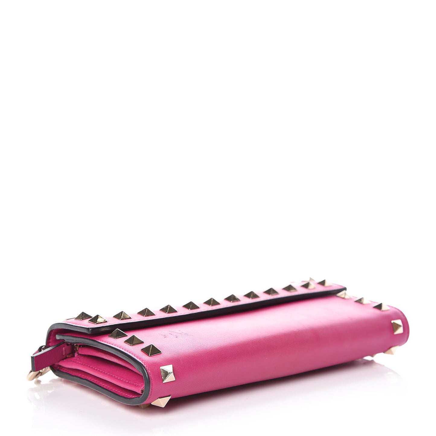 Calfskin Rockstud Wristlet Travel Wallet Fuxia