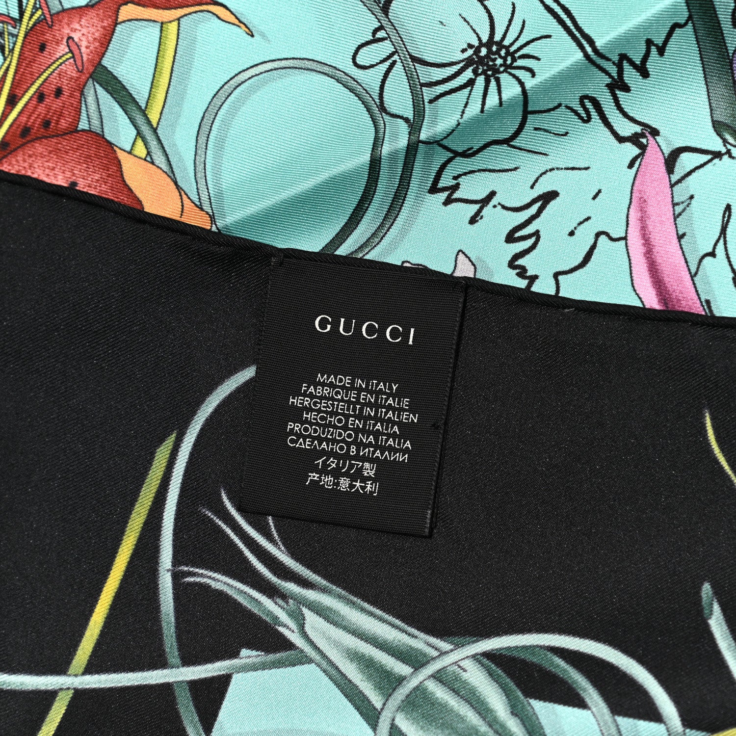 Gucci Silk Twill Flora Infinity Chrissy Square Scarf Turquoise Blue Black 4 of 5