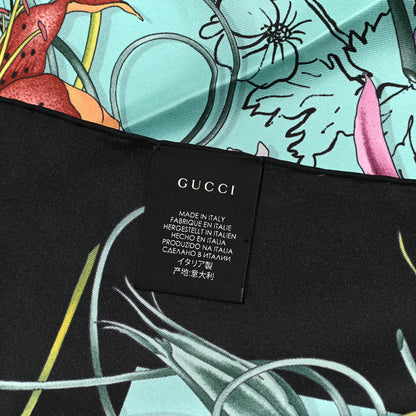 Gucci Silk Twill Flora Infinity Chrissy Square Scarf Turquoise Blue Black 4 of 5
