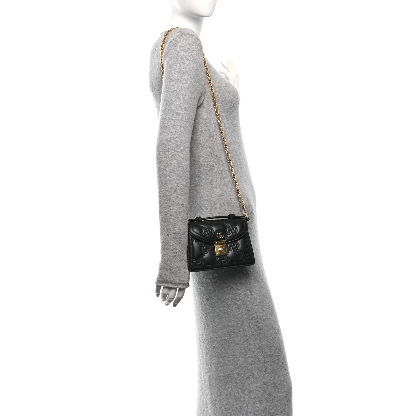 Calfskin GG Matelasse Mini Top Handle Shoulder Bag Black