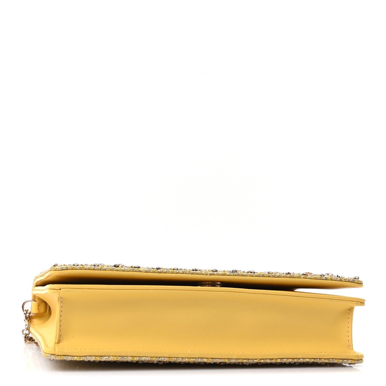 Christian Dior Calfskin Satin Bead Embroidery Lady Dior Clutch Gold Yellow 5 of 11