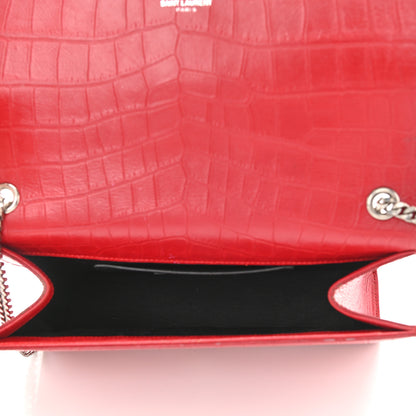Saint Laurent Calfskin Crocodile Embossed Medium Classic Monogram Kate Tassel Satchel Red 5 of 16