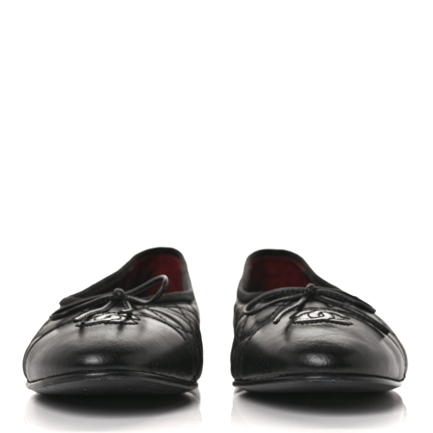 Aged Calfskin Quilted Cap Toe Ballerina Flats 40.5 Black
