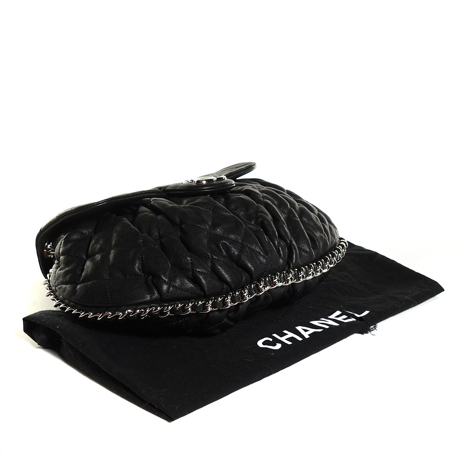 Chanel Washed Lambskin Quilted Medium Chain Around Messenger Black 4 of 7
