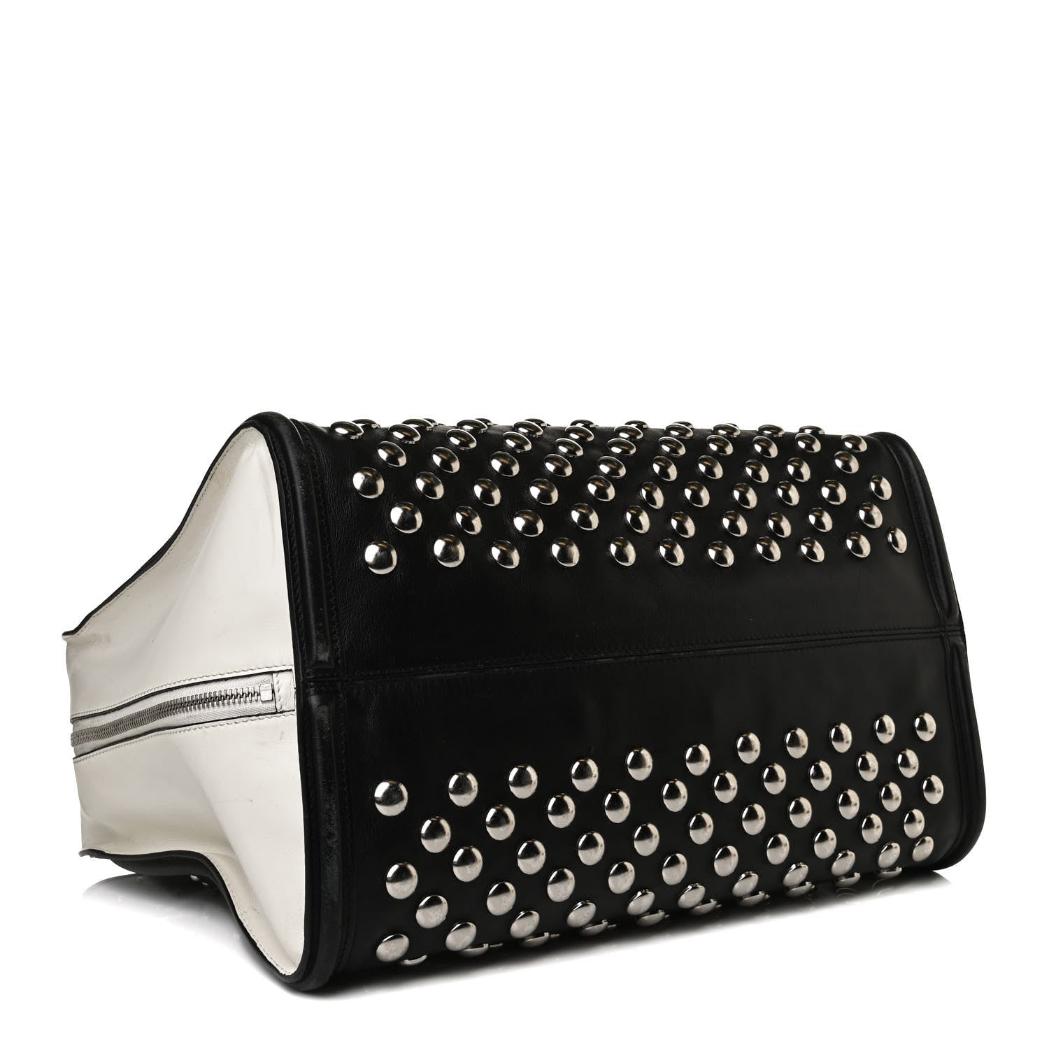 Alexander McQueen Calfskin Large Studded Padlock Zip Around Tote Black White 3 of 17