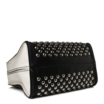 Alexander McQueen Calfskin Large Studded Padlock Zip Around Tote Black White 3 of 17