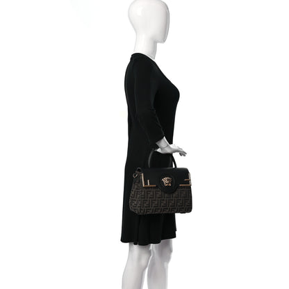 Versace X FENDI Grained Calfskin Fendace Medium La Medusa Top Handle Bag Black Brown 2 of 11