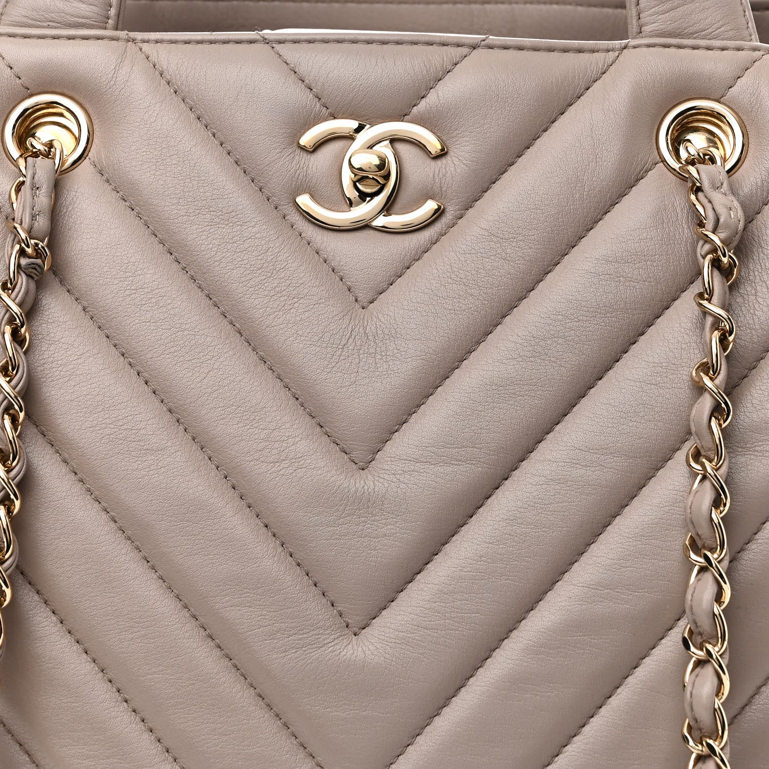 Chanel Calfskin Chevron Quilted Statement Shopping Tote Beige 8 of 11