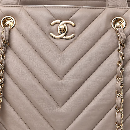 Chanel Calfskin Chevron Quilted Statement Shopping Tote Beige 8 of 11
