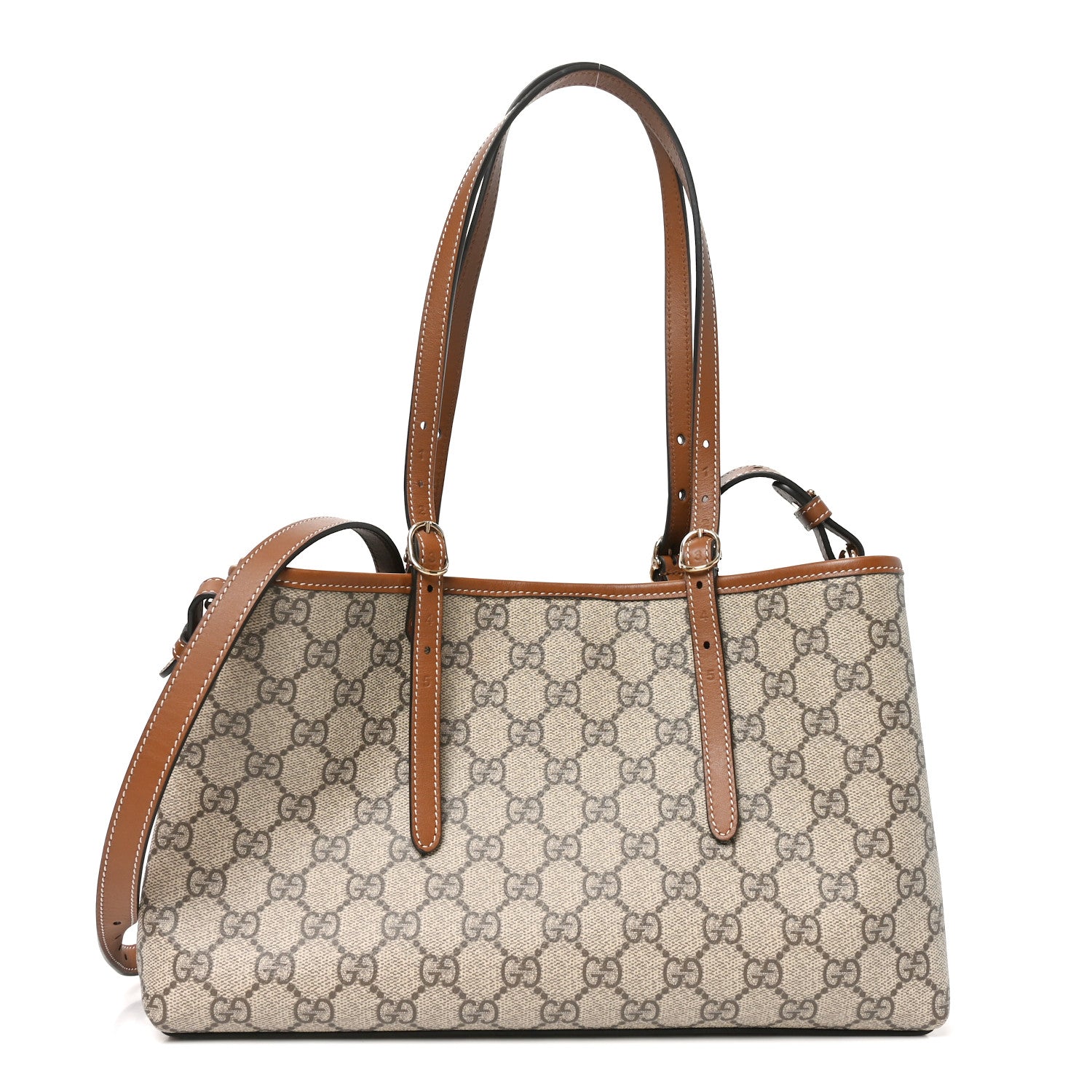 Gucci GG Supreme Monogram Emblem Medium Tote Bag Beige Dark Brown 1 of 11
