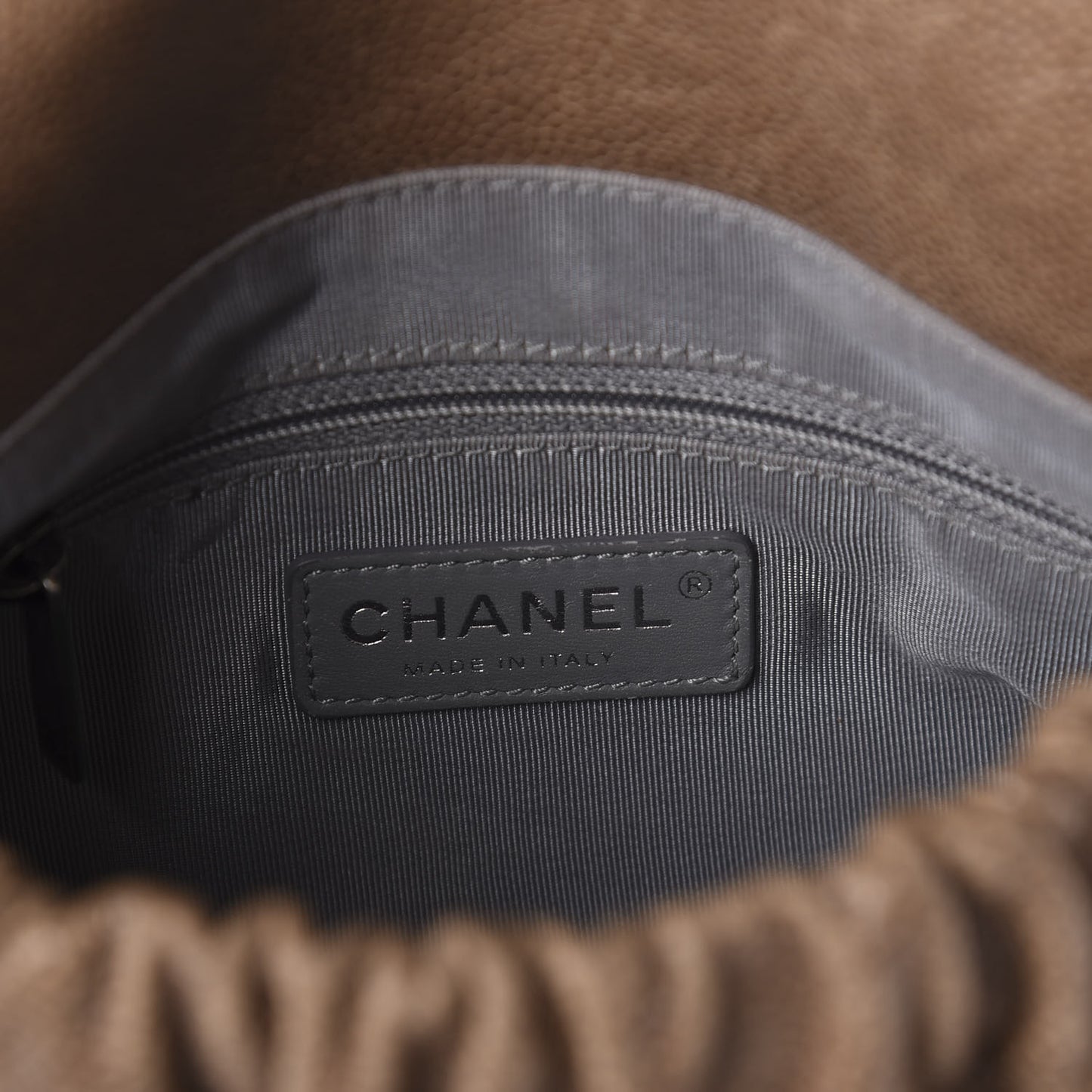 Caviar Quilted Medium Elastic Flap Brown