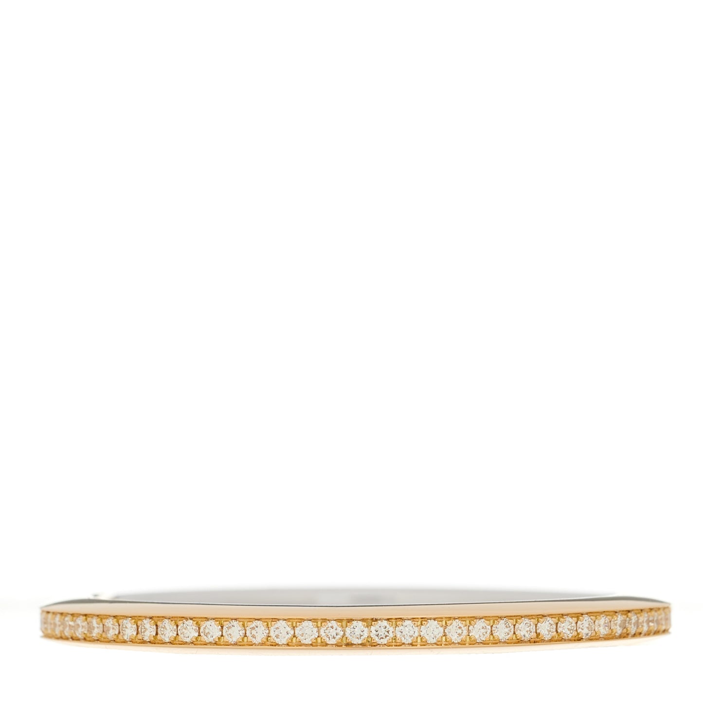 18K Yellow White Gold Diamond Narrow Tiffany Lock Half Pave Bangle Bracelet
