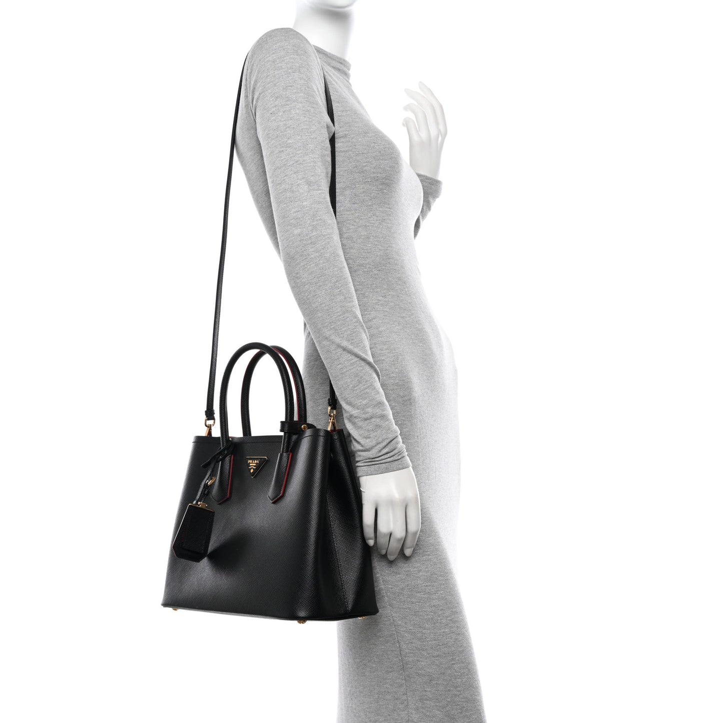Saffiano Cuir Medium Double Bag Black Fuoco