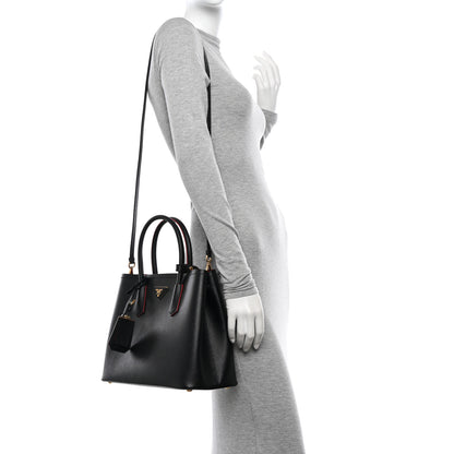Prada Saffiano Cuir Medium Double Bag Black Fuoco 2 of 11