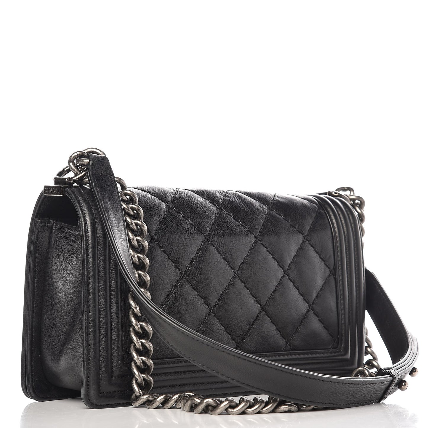 Calfskin Double Stitch Medium Boy Flap Black